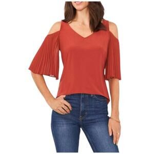 Vince Camuto Cold-Shoulder Pleated-Sleeve Top NWT Size Small in Rust